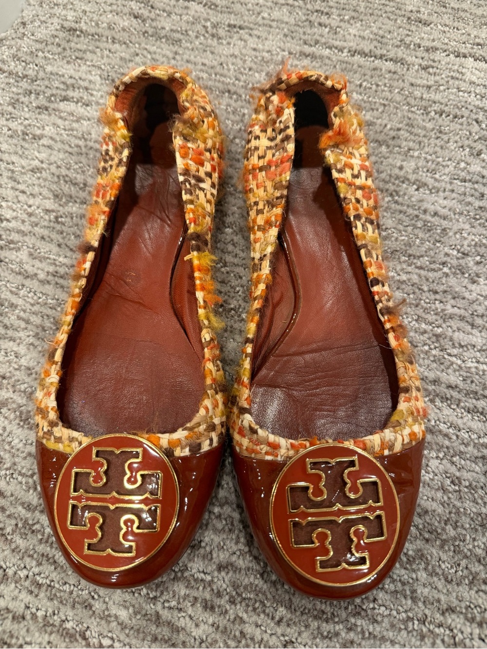 Tory Burch Serena Tweed and Leather Ballet Flats 8.5